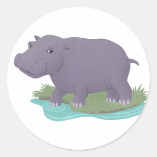 Happy Hippo Classic Round Sticker