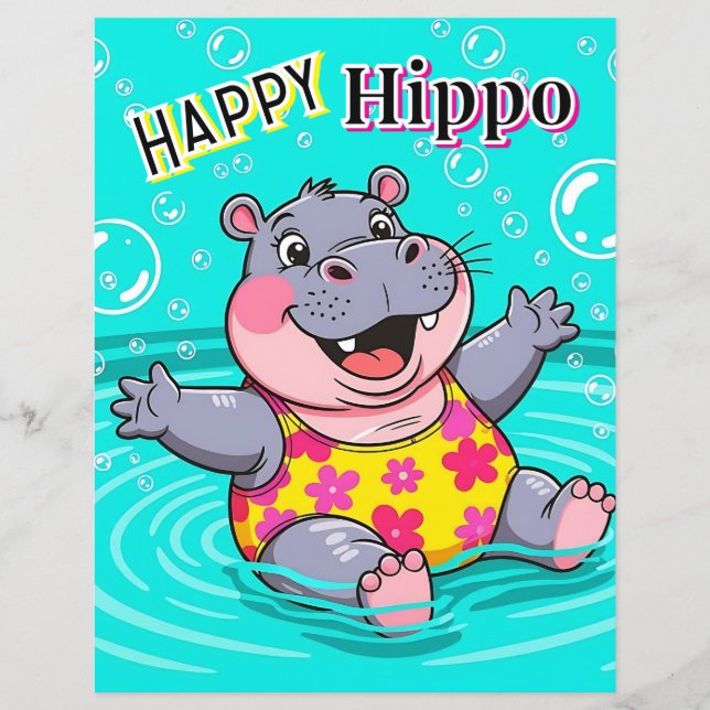 Happy Hippo | Cute Cartoon Kid's Nursery Art (Front)