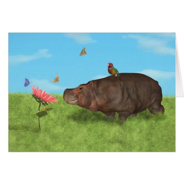 Happy Hippo, Flower, Butterflies (Front Horizontal)