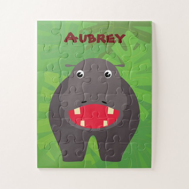 Happy Hippo Little Kids Personalised Jigsaw Puzzle (Vertical)