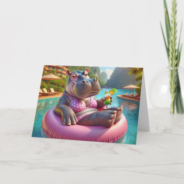 Happy Hippo With Birthday Drink Card (Front)