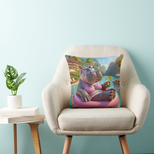 Happy Hippo With Cocktail Drink Cushion (Chair)