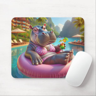 Happy Hippo With Drink Mouse Pad