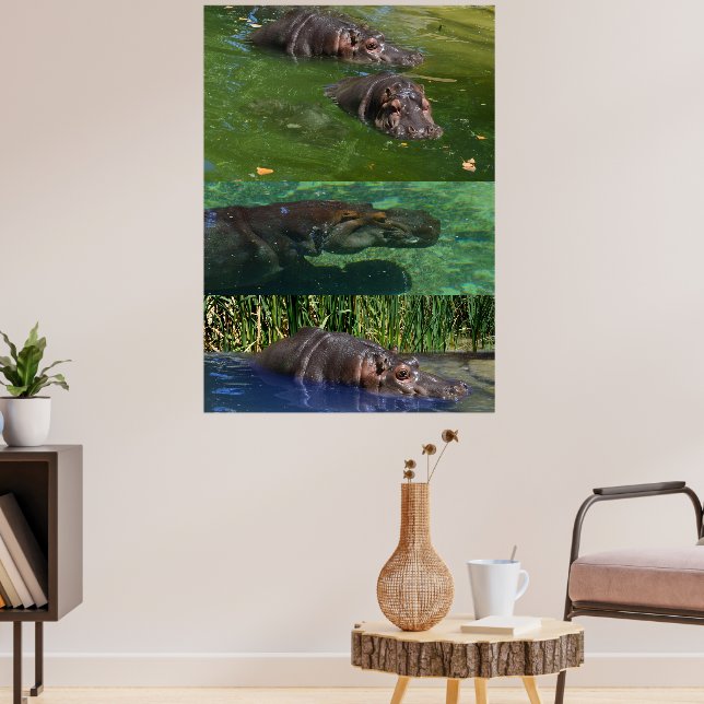 Happy Hippos In A Pond, Poster (Living Room 3)