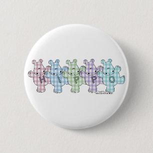 Happy Hippos pastel gingham 6 Cm Round Badge