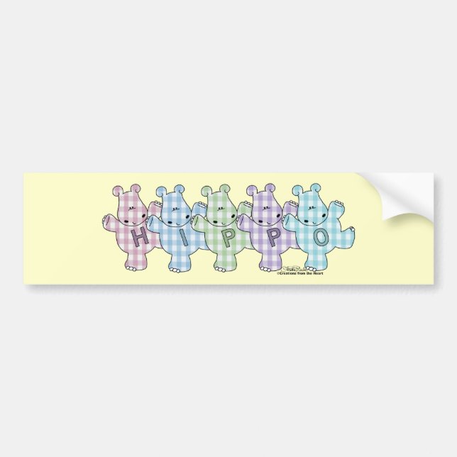 Happy Hippos pastel gingham Bumper Sticker (Front)