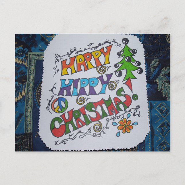 Happy Hippy Christmas Postcard. Holiday Postcard (Front)