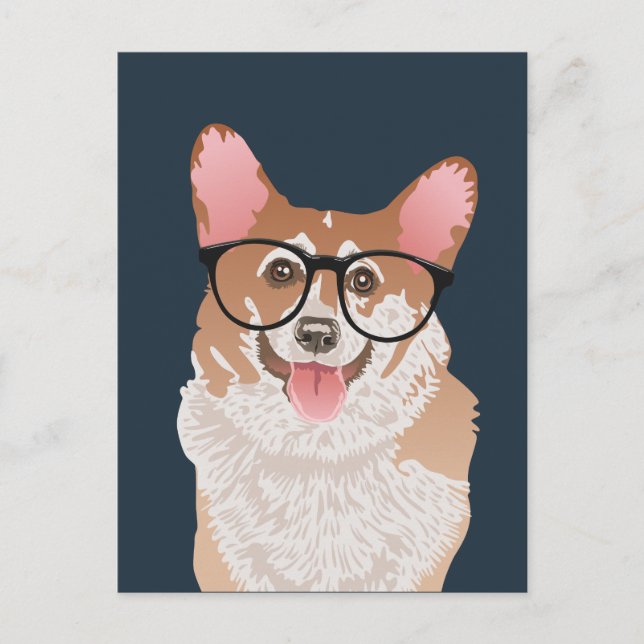 Happy Hipster Pembroke Welsh Corgi Postcard (Front)