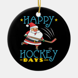 Happy Hockey Days Christmas Santa Ceramic Ornament