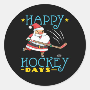 Happy Hockey Days Christmas Santa Classic Round Sticker