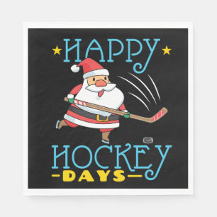 Happy Hockey Days Christmas Santa Napkin