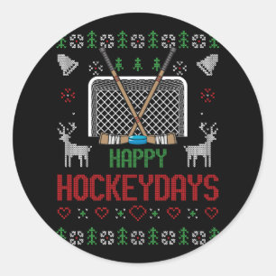 Happy Hockey Days Hockeydays Ugly Christmas Xmas S Classic Round Sticker