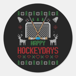 Happy Hockey Days Hockeydays Ugly Christmas Xmas S Classic Round Sticker