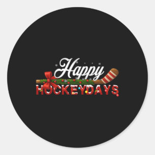Happy Hockeydays Christmas Ice Hockey Player Team Classic Round Sticker