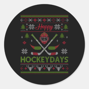 Happy Hockeydays Cool Hockey Christmas Wearing Out Classic Round Sticker