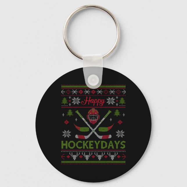 Happy Hockeydays Cool Hockey Christmas Wearing Out Key Ring (Front)