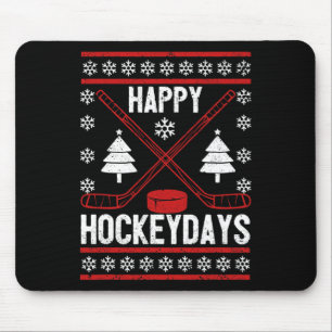 Happy Hockeydays Fun Christmas Ice Hockey Player F Mouse Pad