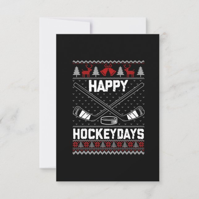 Happy Hockeydays Funny Christmas Ice Hockey Player Thank You Card (Front)