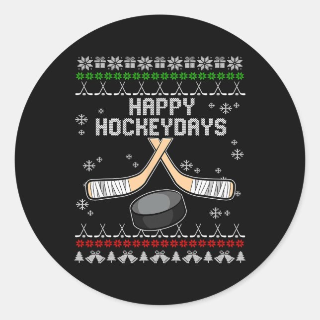 Happy Hockeydays Ugly Christmas Pajama Cool Hockey Classic Round Sticker (Front)