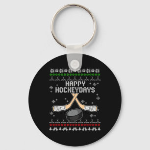 Happy Hockeydays Ugly Christmas Pajama Cool Hockey Key Ring