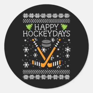 Happy Hockeydays Ugly Christmas Xmas Hockey Men Bo Classic Round Sticker
