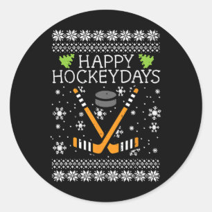 Happy Hockeydays Ugly Christmas Xmas Hockey Men Bo Classic Round Sticker