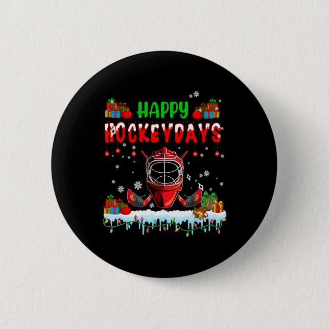 Happy Hockeydays Xmas Hockey Helmet Costume Player 6 Cm Round Badge (Front)