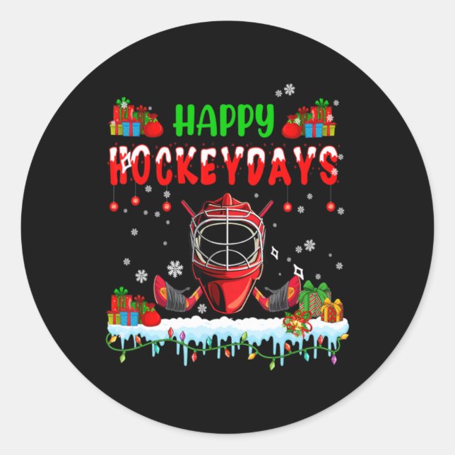 Happy Hockeydays Xmas Hockey Helmet Costume Player Classic Round Sticker (Front)