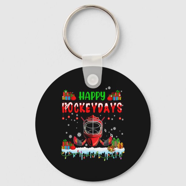 Happy Hockeydays Xmas Hockey Helmet Costume Player Key Ring (Front)