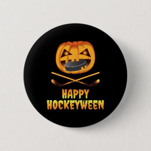 Happy Hockeyween Hockey Pumpkin Eating Puck Fun Ha 6 Cm Round Badge