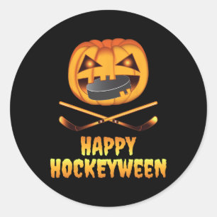 Happy Hockeyween Hockey Pumpkin Eating Puck Fun Ha Classic Round Sticker