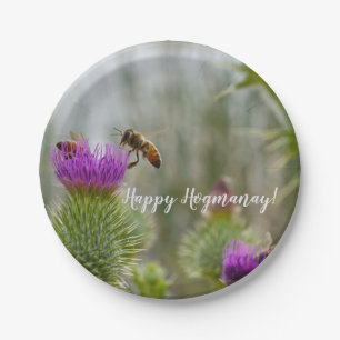 Happy Hogmanay Celebration Thistle & Honey Bees Paper Plate