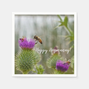 Happy Hogmanay Party Scottish Thistle Honey Bees Napkin