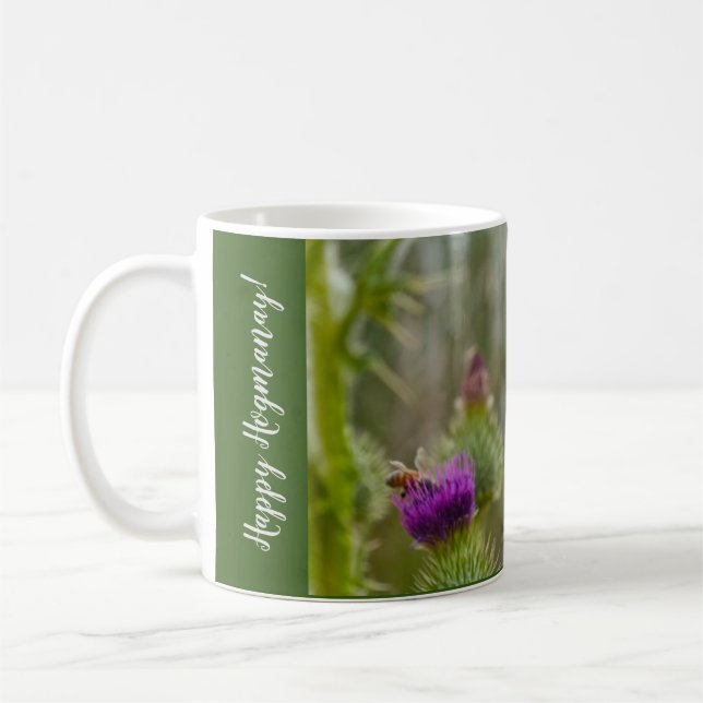 Happy Hogmanay Scottish Thistle Honey Bees Coffee Mug (Left)
