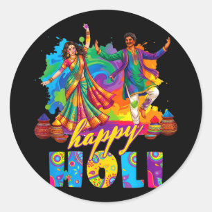 Happy holi colourful festival dance celebrationHap Classic Round Sticker