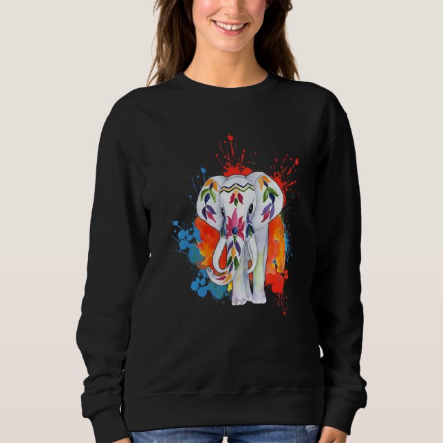 Happy Holi Colours India Hindu Spring Elephant Hol Sweatshirt (Front)