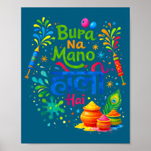 Happy holi festival india colours bura na mano hol poster