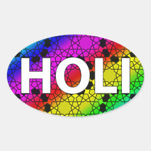 happy holi : festival of colour and spring oval sticker