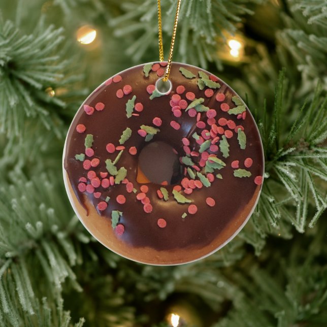 Happy Holi-Glaze Chocolate Sprinkles Doughnut   Ceramic Ornament (Tree)