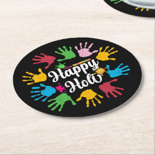 Happy Holi Hands Hindu Holi Festival Gifts Round Paper Coaster