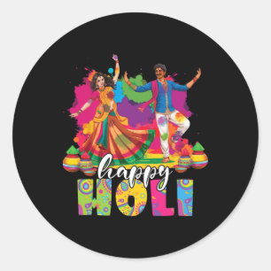 Happy Holi Indian Dancing Spring Holi Festival Of  Classic Round Sticker