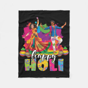 Happy Holi Indian Dancing Spring Holi Festival Of Fleece Blanket