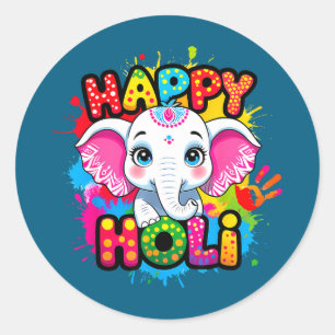 Happy holi kids boys toddler girl india hindu colo classic round sticker