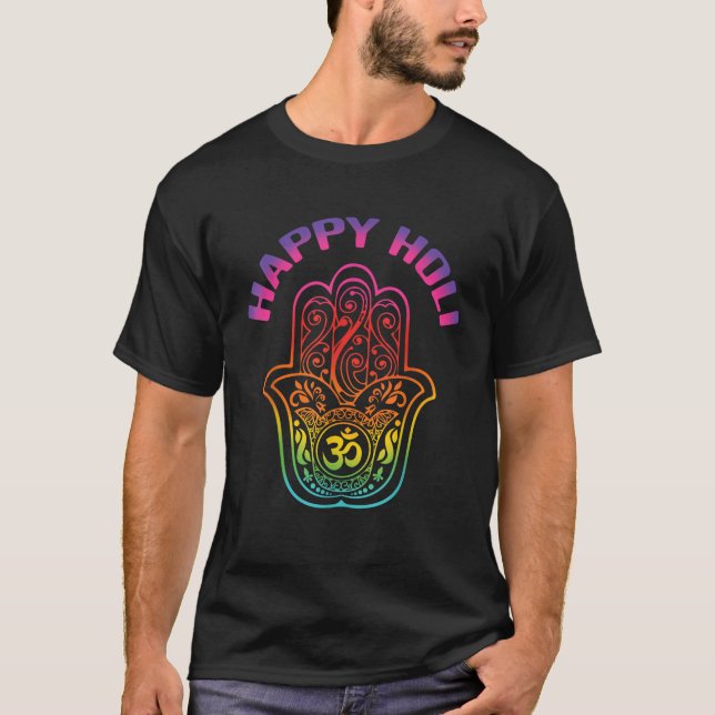 Happy Holi Logo Hindu Spring Holi Festival Of Colo T-Shirt (Front)