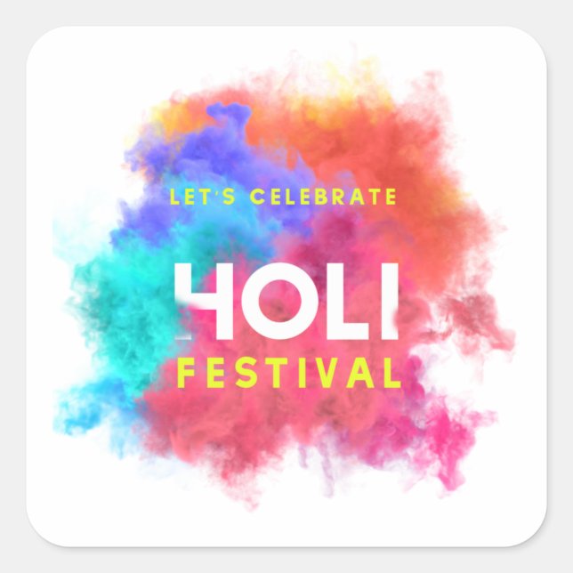 Happy Holi Square Sticker (Front)