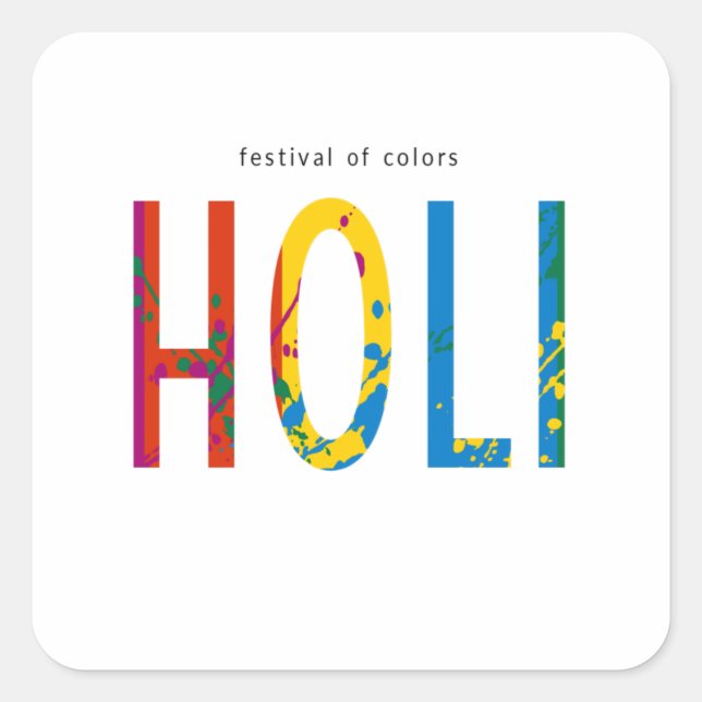 Happy Holi Square Sticker (Front)