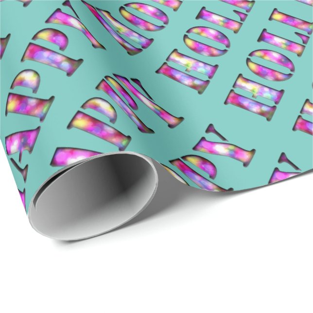 Happy Holi Typography Pattern Pink Colourful Wrapping Paper (Roll Corner)