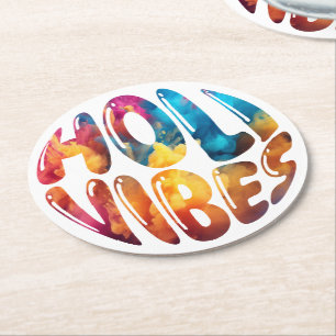 Happy Holi Vibes Hands Hindu Holi Festival Gifts Round Paper Coaster
