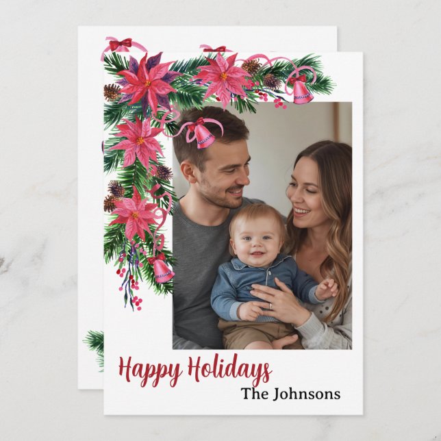 Happy holiday 1 photo watercolor botanical  (Front/Back)