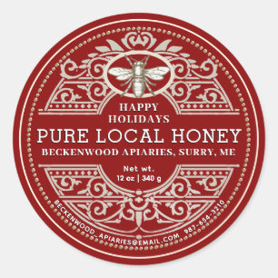 Happy Holiday APIARY Ornate Honey label Red